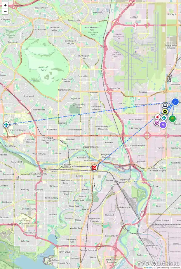 Daily accessibility map for 304 WHITEFIELD DR NE, Calgary showing nearby schools, grocery stores, parks, LRT stations and nearby amenities