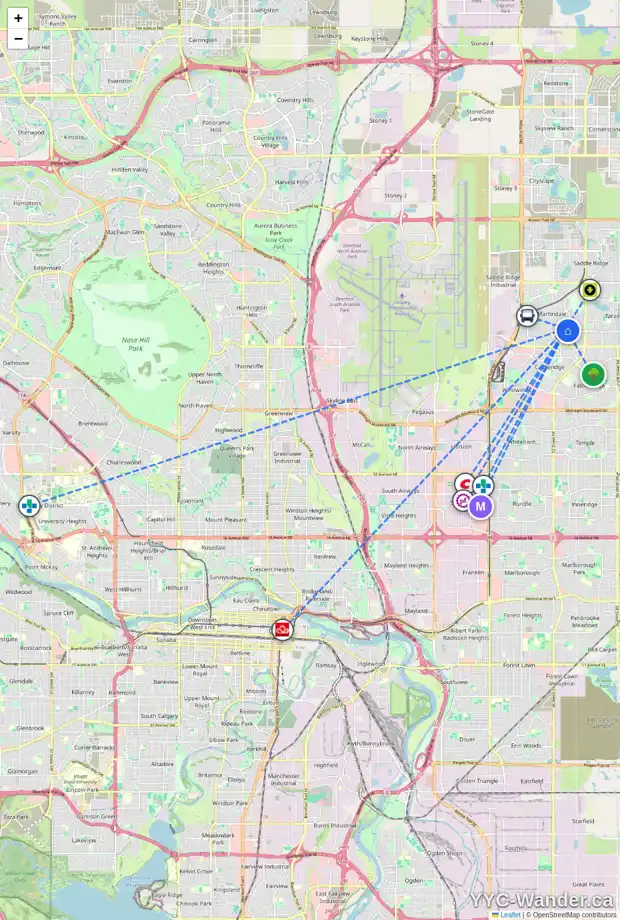 Daily accessibility map for 162 MARTINBROOK RD NE, Calgary showing nearby schools, grocery stores, parks, LRT stations and nearby amenities