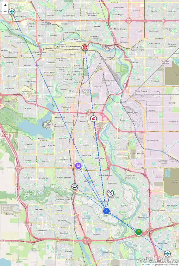 Daily accessibility map for 323 PARKVALLEY DR SE, Calgary showing nearby schools, grocery stores, parks, LRT stations and nearby amenities