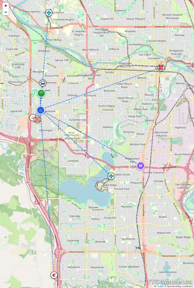 Daily accessibility map for 83 GLENPATRICK DR SW, Calgary showing nearby schools, grocery stores, parks, LRT stations and nearby amenities