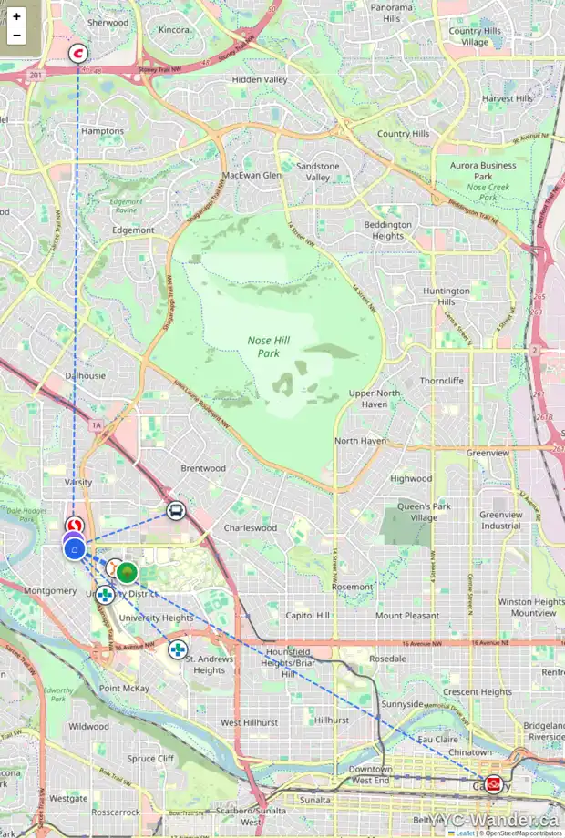 Daily accessibility map for 4831 MONTANA DR NW, Calgary showing nearby schools, grocery stores, parks, LRT stations and nearby amenities