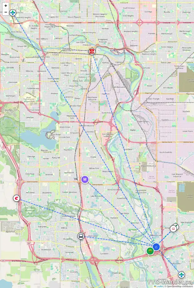 Daily accessibility map for 6 MCKERNAN PL SE, Calgary showing nearby schools, grocery stores, parks, LRT stations and nearby amenities