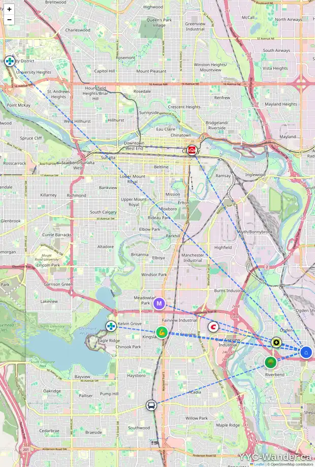 Daily accessibility map for 2612 80 AV SE, Calgary showing nearby schools, grocery stores, parks, LRT stations and nearby amenities