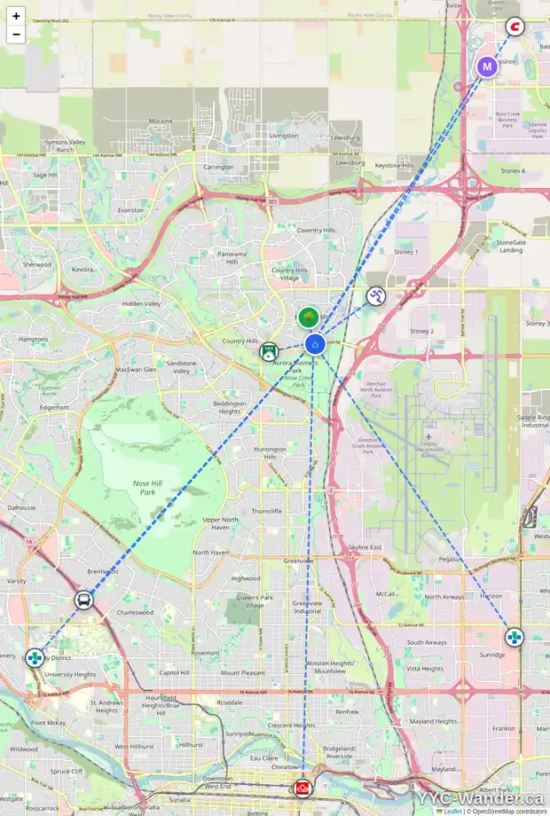 Daily accessibility map for 41 HARVEST GLEN HT NE, Calgary showing nearby schools, grocery stores, parks, LRT stations and nearby amenities