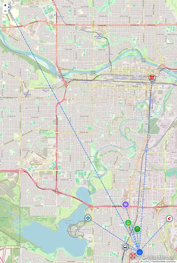 Daily accessibility map for 231 AVONBURN RD SE, Calgary showing nearby schools, grocery stores, parks, LRT stations and nearby amenities