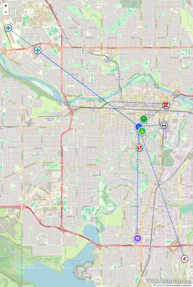 Daily accessibility map for 532 17 AV SW, Calgary showing nearby schools, grocery stores, parks, LRT stations and nearby amenities