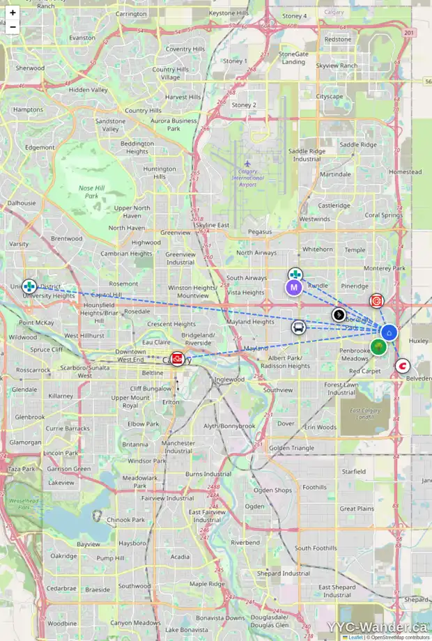 Daily accessibility map for 33 ABERDARE CR NE, Calgary showing nearby schools, grocery stores, parks, LRT stations and nearby amenities