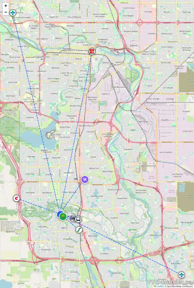 Daily accessibility map for 14112 EVERGREEN ST SW, Calgary showing nearby schools, grocery stores, parks, LRT stations and nearby amenities