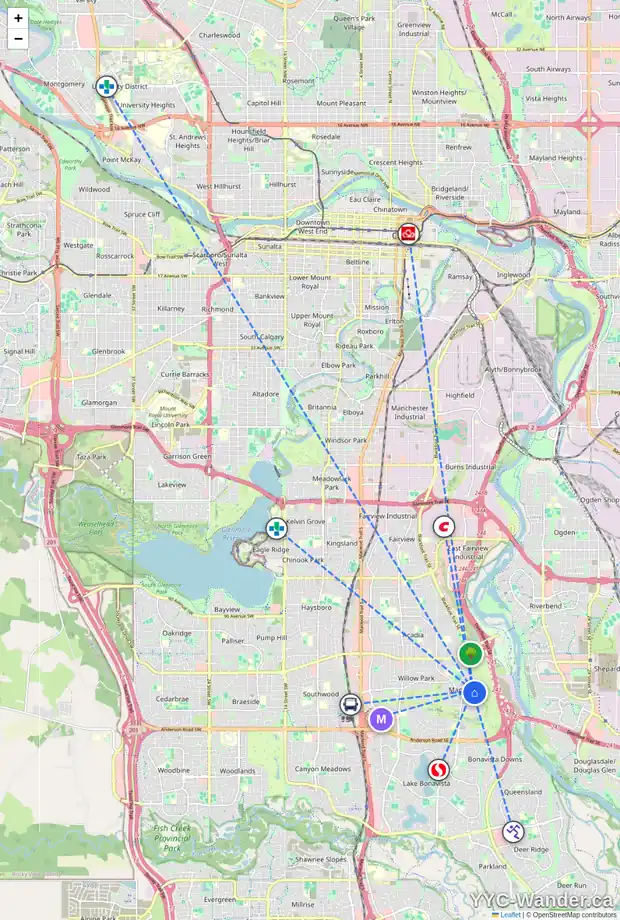 Daily accessibility map for 10719 MAPLEGLEN CR SE, Calgary showing nearby schools, grocery stores, parks, LRT stations and nearby amenities