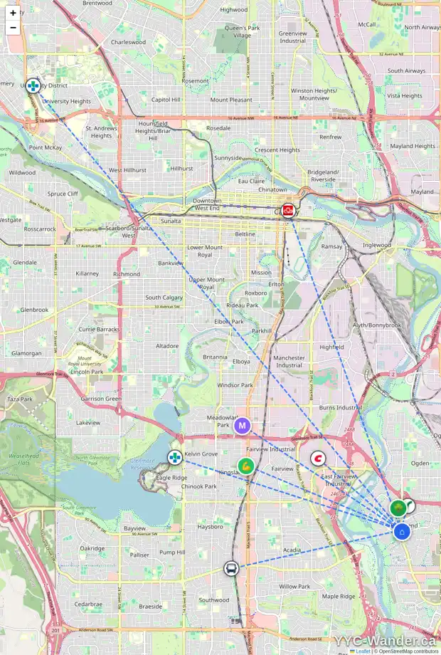 Daily accessibility map for 4 RIVERVALLEY DR SE, Calgary showing nearby schools, grocery stores, parks, LRT stations and nearby amenities