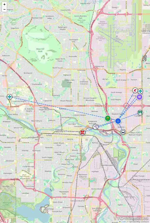 Daily accessibility map for 1919 MATHESON DR NE, Calgary showing nearby schools, grocery stores, parks, LRT stations and nearby amenities