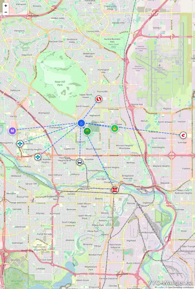 Daily accessibility map for 29 CARNARVON WY NW, Calgary showing nearby schools, grocery stores, parks, LRT stations and nearby amenities