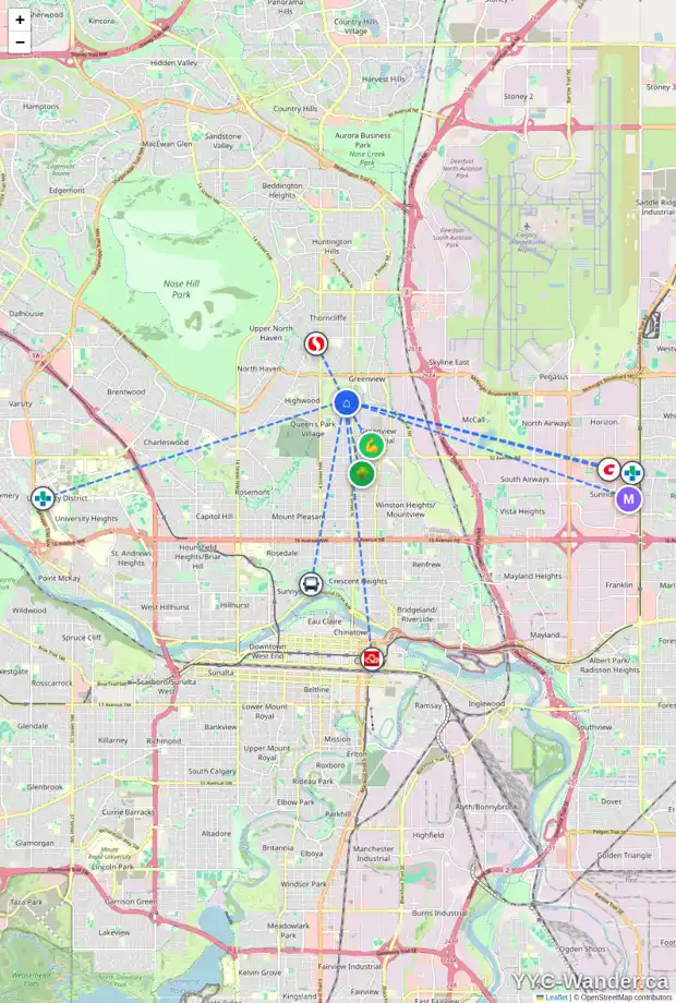 Daily accessibility map for 139 43 AV NW, Calgary showing nearby schools, grocery stores, parks, LRT stations and nearby amenities