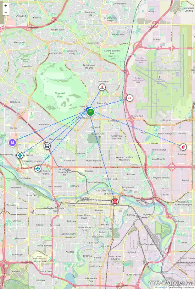 Daily accessibility map for 208 NORFOLK RD NW, Calgary showing nearby schools, grocery stores, parks, LRT stations and nearby amenities