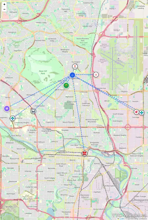 Daily accessibility map for 729 TAVENDER RD NW, Calgary showing nearby schools, grocery stores, parks, LRT stations and nearby amenities