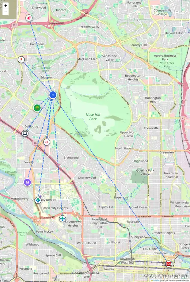 Daily accessibility map for 211 EDENWOLD DR NW, Calgary showing nearby schools, grocery stores, parks, LRT stations and nearby amenities