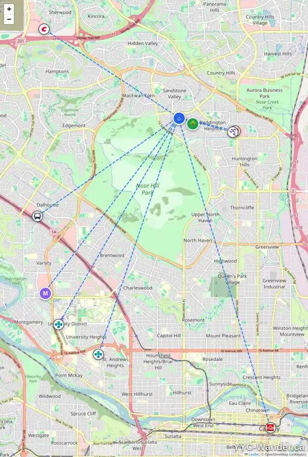 Daily accessibility map for 31 BEARBERRY BA NW, Calgary showing nearby schools, grocery stores, parks, LRT stations and nearby amenities