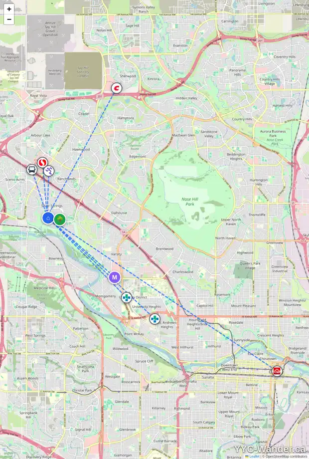 Daily accessibility map for 326 SILVER RIDGE CR NW, Calgary showing nearby schools, grocery stores, parks, LRT stations and nearby amenities