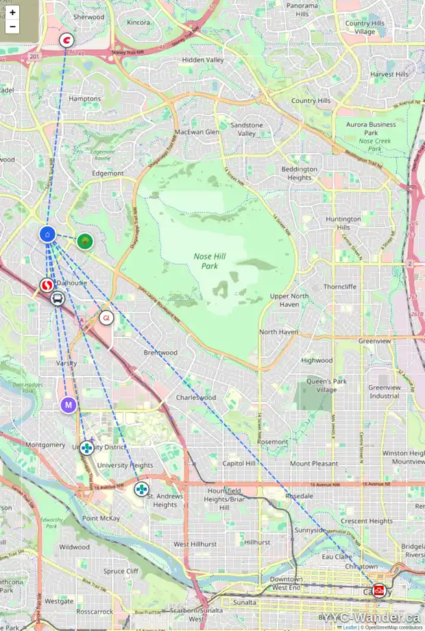Daily accessibility map for 648 DALMENY HL NW, Calgary showing nearby schools, grocery stores, parks, LRT stations and nearby amenities