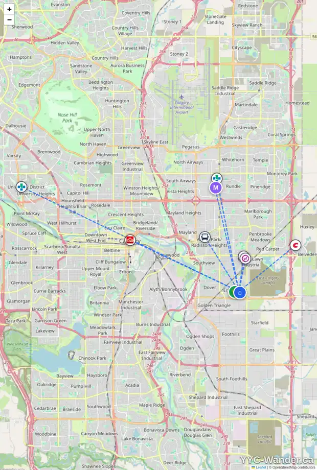 Daily accessibility map for 775 ERIN WOODS DR SE, Calgary showing nearby schools, grocery stores, parks, LRT stations and nearby amenities