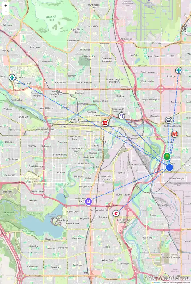 Daily accessibility map for 3007 DOVER RIDGE DR SE, Calgary showing nearby schools, grocery stores, parks, LRT stations and nearby amenities