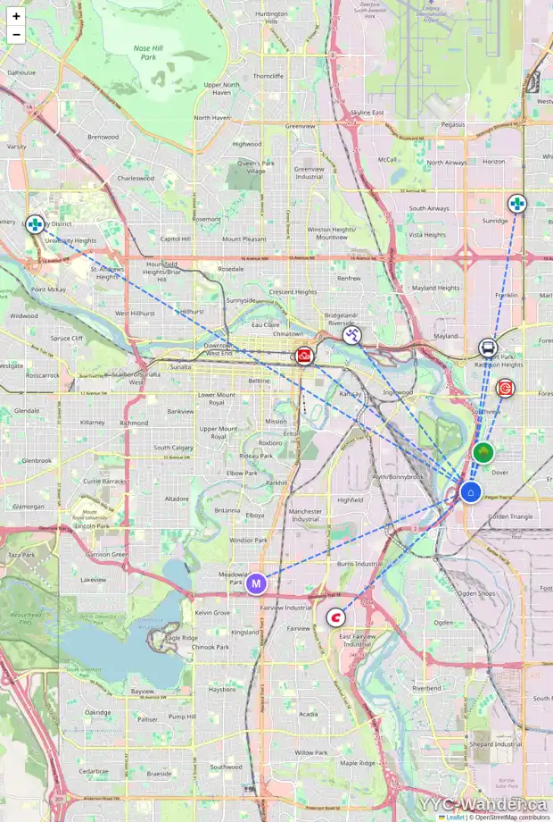 Daily accessibility map for 92 DOVERGLEN CR SE, Calgary showing nearby schools, grocery stores, parks, LRT stations and nearby amenities