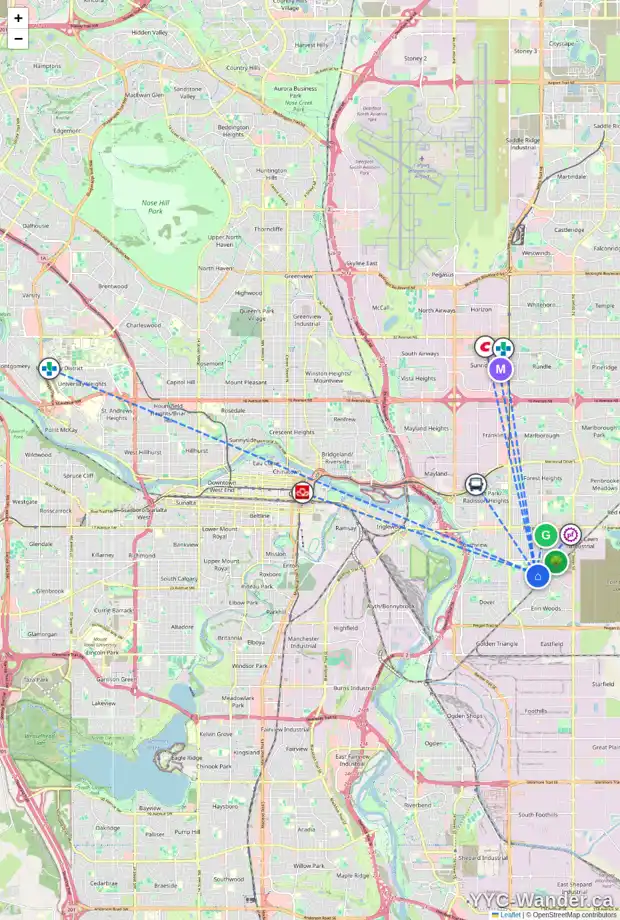 Daily accessibility map for 3121 DOVER CR SE, Calgary showing nearby schools, grocery stores, parks, LRT stations and nearby amenities
