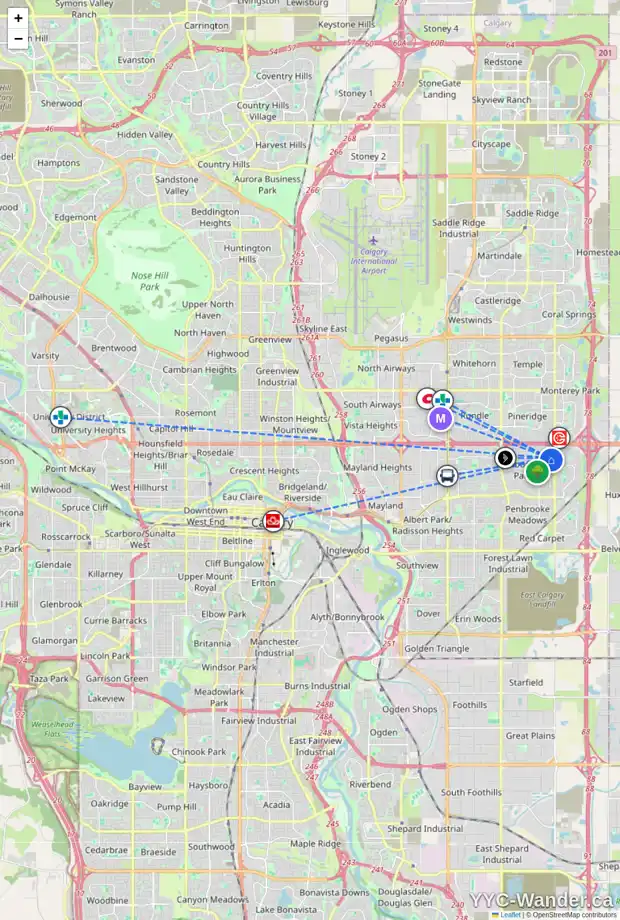 Daily accessibility map for 140 MAITLAND PL NE, Calgary showing nearby schools, grocery stores, parks, LRT stations and nearby amenities