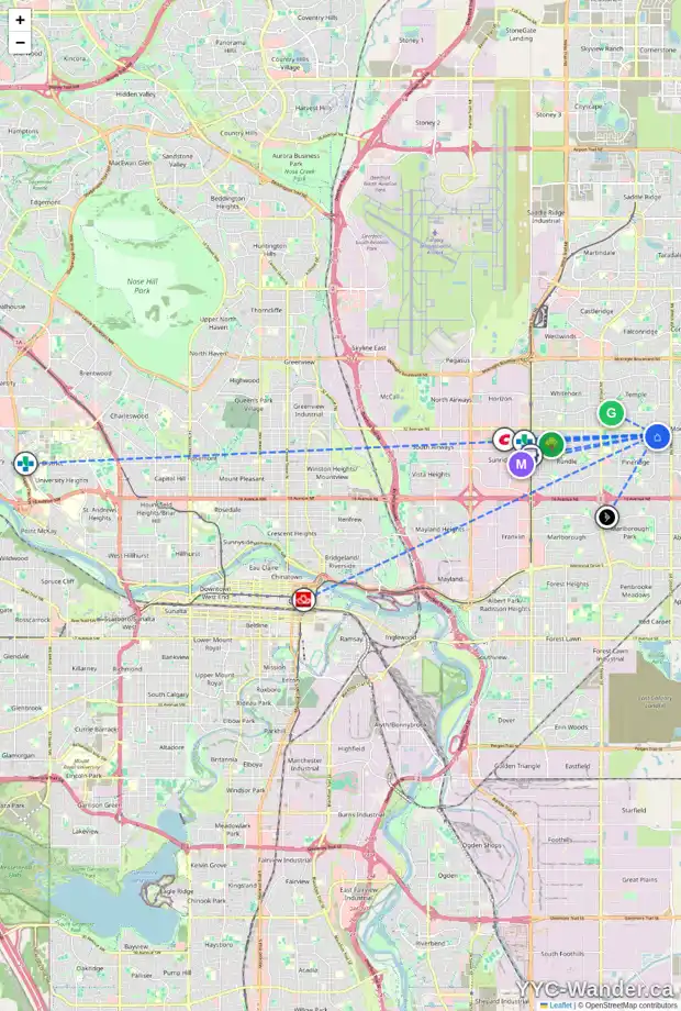 Daily accessibility map for 6880 RUNDLEHORN DR NE, Calgary showing nearby schools, grocery stores, parks, LRT stations and nearby amenities