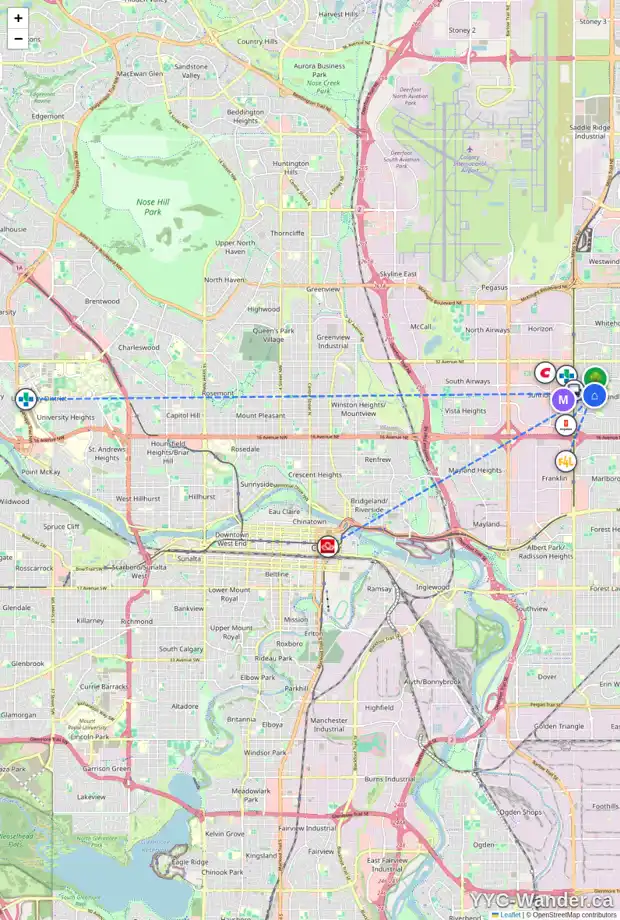 Daily accessibility map for 327 RUNDLELAWN RD NE, Calgary showing nearby schools, grocery stores, parks, LRT stations and nearby amenities