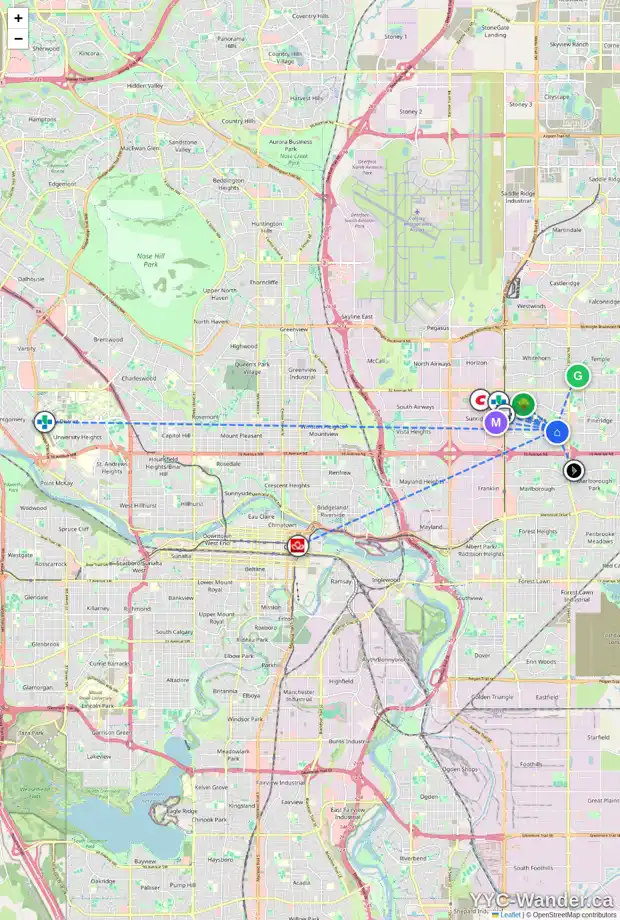 Daily accessibility map for 4916 RUNDLEWOOD RD NE, Calgary showing nearby schools, grocery stores, parks, LRT stations and nearby amenities