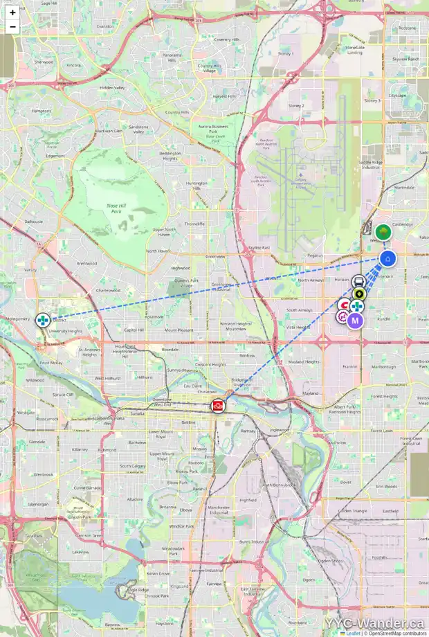 Daily accessibility map for 872 WHITEHILL WY NE, Calgary showing nearby schools, grocery stores, parks, LRT stations and nearby amenities