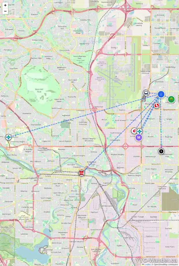 Daily accessibility map for 188 CASTLEGREEN CL NE, Calgary showing nearby schools, grocery stores, parks, LRT stations and nearby amenities
