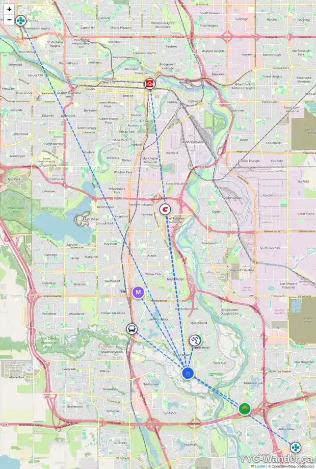 Daily accessibility map for 331 PARKVALLEY DR SE, Calgary showing nearby schools, grocery stores, parks, LRT stations and nearby amenities