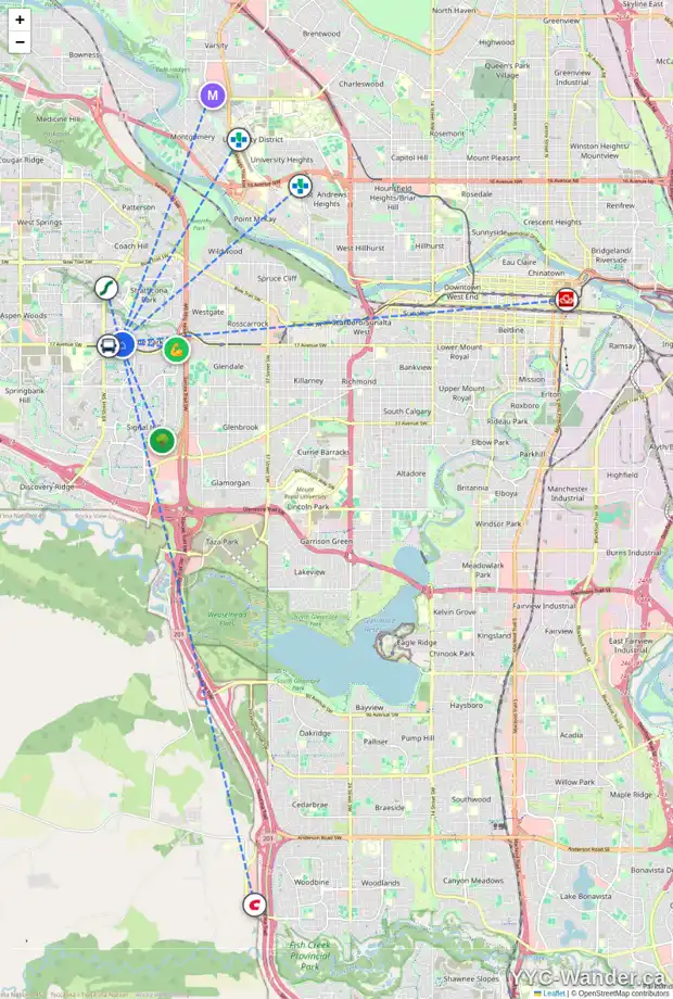 Daily accessibility map for 7071 CHRISTIE BRIAR MR SW, Calgary showing nearby schools, grocery stores, parks, LRT stations and nearby amenities