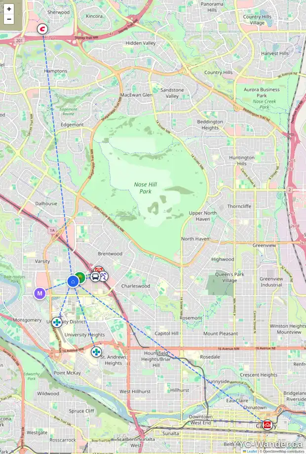 Daily accessibility map for 26 VARDELL PL NW, Calgary showing nearby schools, grocery stores, parks, LRT stations and nearby amenities