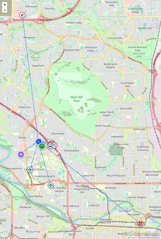 Daily accessibility map for 3815 VARSITY DR NW, Calgary showing nearby schools, grocery stores, parks, LRT stations and nearby amenities
