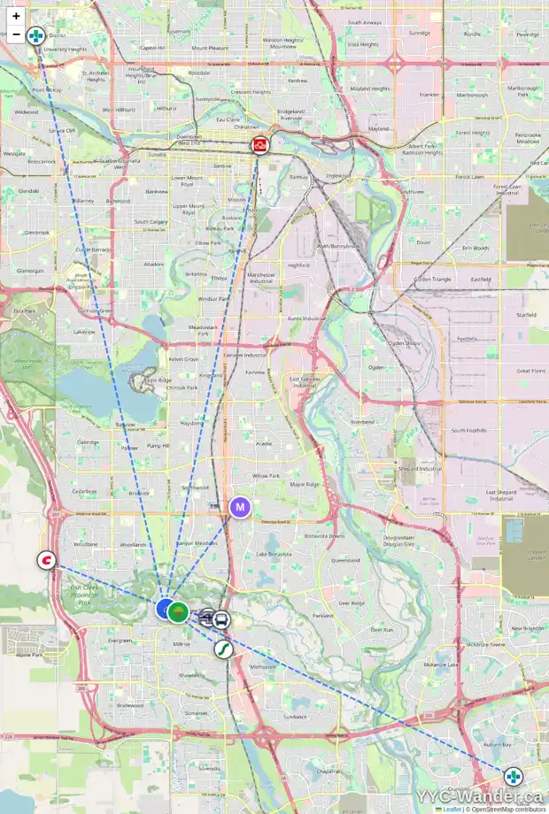 Daily accessibility map for 52 EVERGREEN CL SW, Calgary showing nearby schools, grocery stores, parks, LRT stations and nearby amenities
