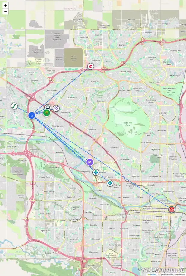 Daily accessibility map for 130 SCEPTRE CL NW, Calgary showing nearby schools, grocery stores, parks, LRT stations and nearby amenities