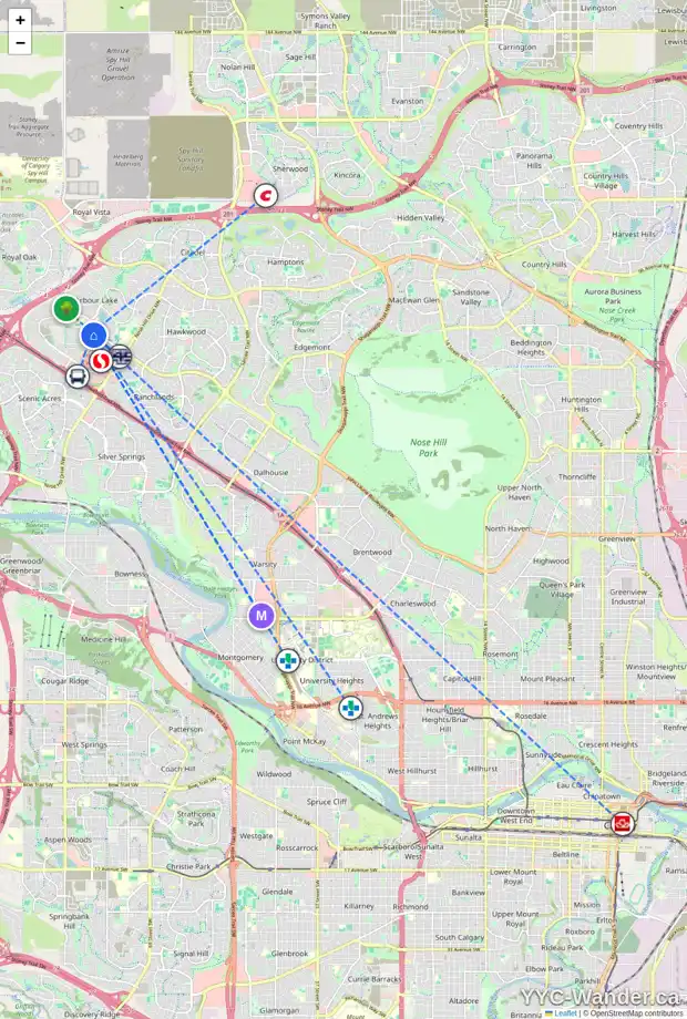 Daily accessibility map for 53 ARBOUR WOOD PL NW, Calgary showing nearby schools, grocery stores, parks, LRT stations and nearby amenities