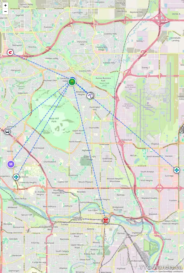 Daily accessibility map for 140 SANDPIPER LN NW, Calgary showing nearby schools, grocery stores, parks, LRT stations and nearby amenities