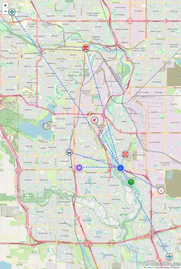 Daily accessibility map for 152 DOUGLAS GLEN PT SE, Calgary showing nearby schools, grocery stores, parks, LRT stations and nearby amenities