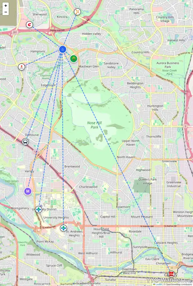 Daily accessibility map for 5 HAMPSTEAD MR NW, Calgary showing nearby schools, grocery stores, parks, LRT stations and nearby amenities