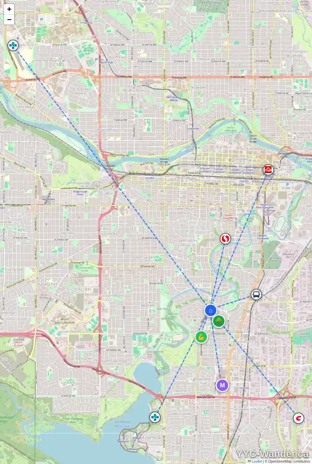 Daily accessibility map for 622 MADISON AV SW, Calgary showing nearby schools, grocery stores, parks, LRT stations and nearby amenities