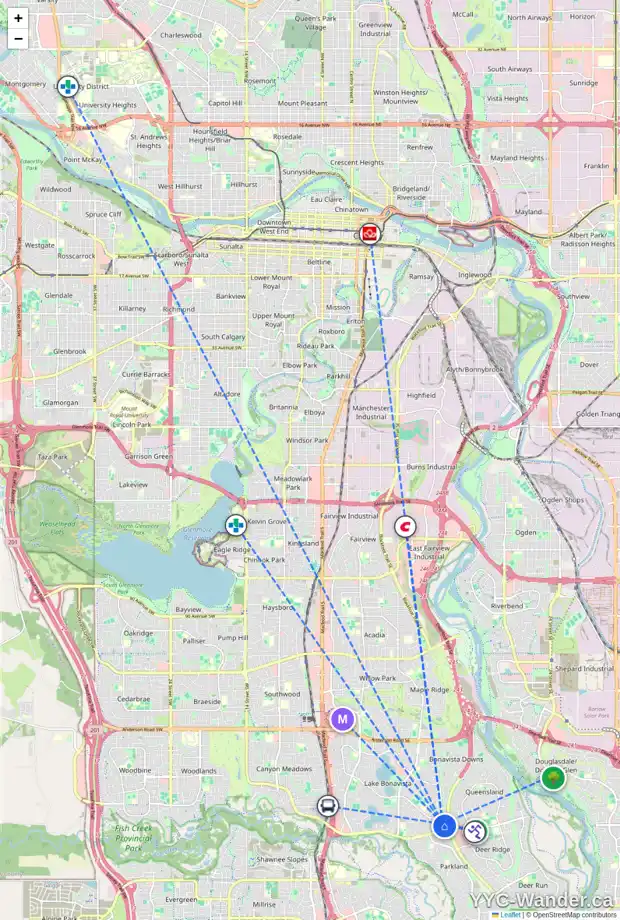 Daily accessibility map for 1024 LAKE ONTARIO DR SE, Calgary showing nearby schools, grocery stores, parks, LRT stations and nearby amenities