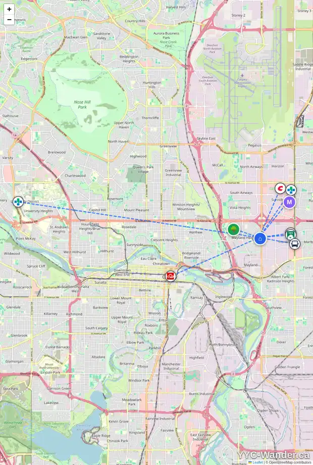 Daily accessibility map for 200 MCHUGH RD NE, Calgary showing nearby schools, grocery stores, parks, LRT stations and nearby amenities