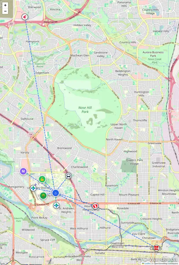 Daily accessibility map for 3127 UNDERHILL DR NW, Calgary showing nearby schools, grocery stores, parks, LRT stations and nearby amenities