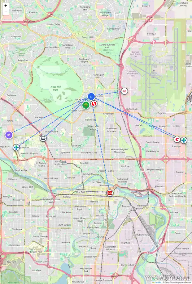 Daily accessibility map for 6111 TOUCHWOOD DR NW, Calgary showing nearby schools, grocery stores, parks, LRT stations and nearby amenities