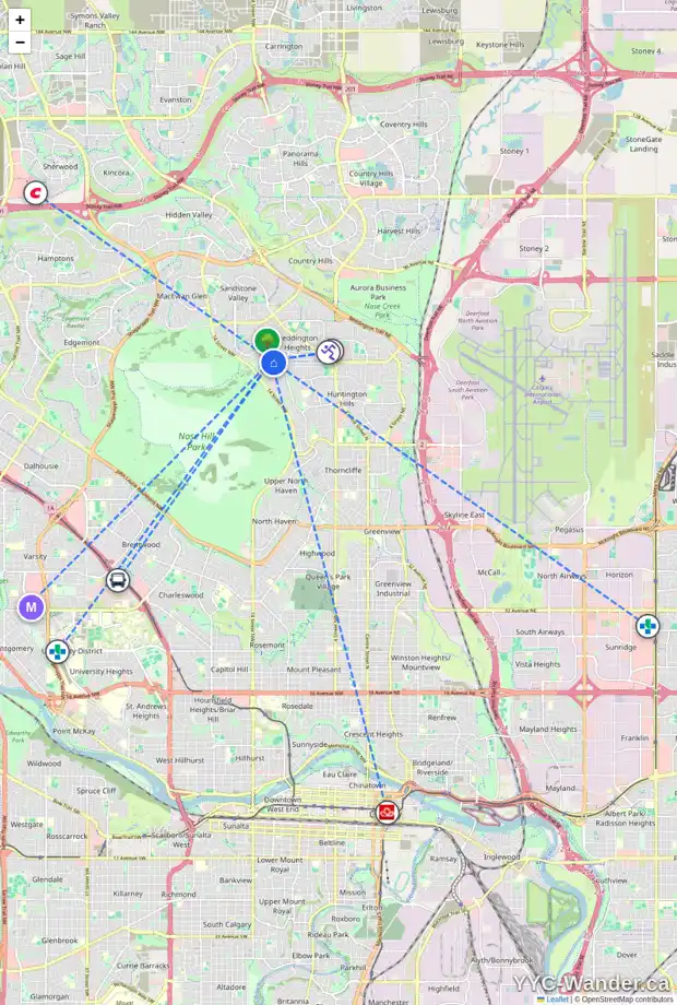 Daily accessibility map for 72 BERMONDSEY WY NW, Calgary showing nearby schools, grocery stores, parks, LRT stations and nearby amenities