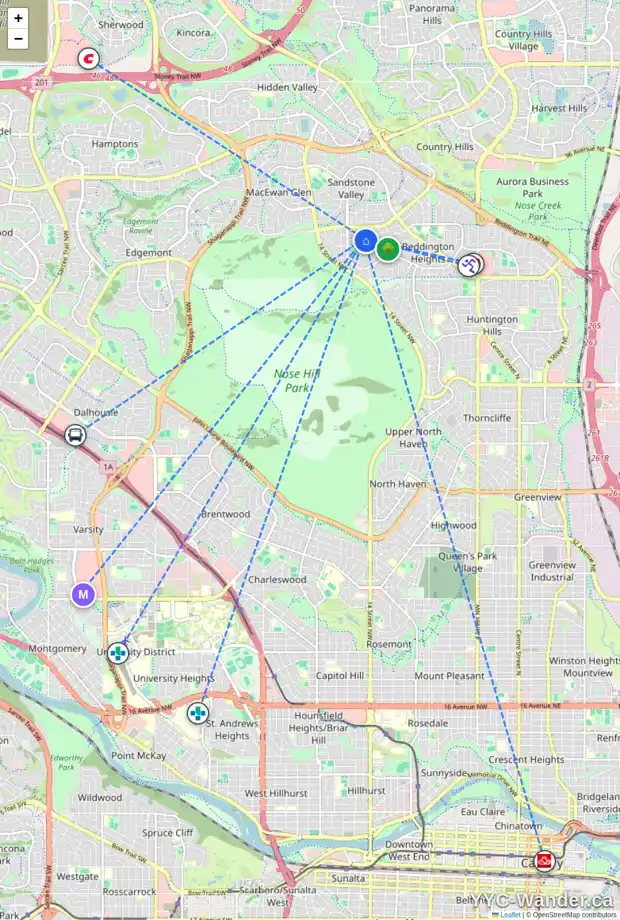 Daily accessibility map for 286 BERWICK DR NW, Calgary showing nearby schools, grocery stores, parks, LRT stations and nearby amenities